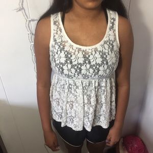 Sheer lace peplum shirt